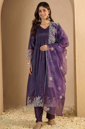 Lavender women kurta pant dupatta set