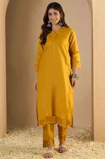 Mustard yellow women kurta pant set