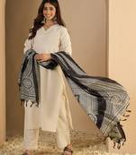 White-black women kurta pant dupatta set