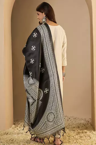 White-black women kurta pant dupatta set