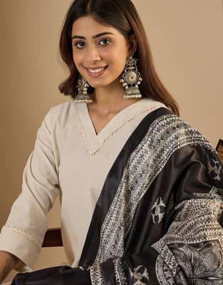 White-black women kurta pant dupatta set 3