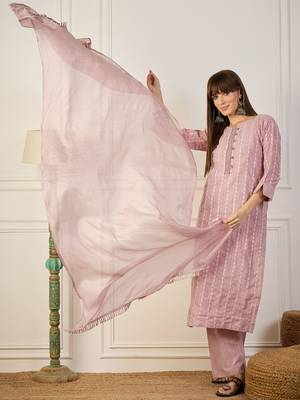 Pink women kurta pant dupatta set 1