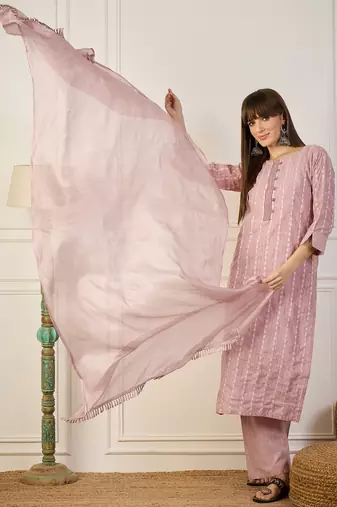 Pink women kurta pant dupatta set