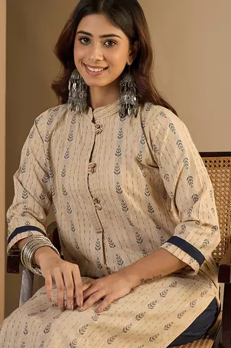 Beige women kurta pant set