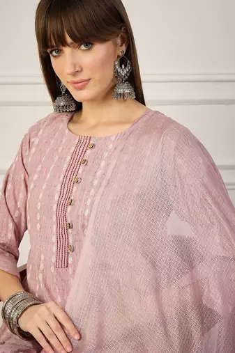 Pink women kurta pant dupatta set