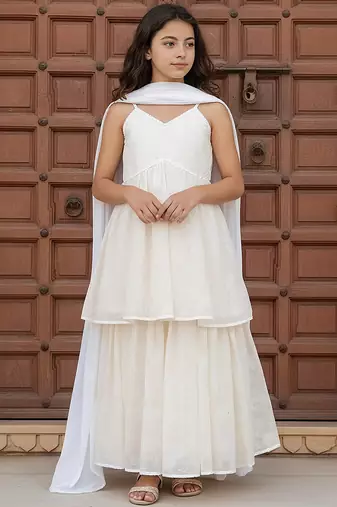 White georgette sharara set