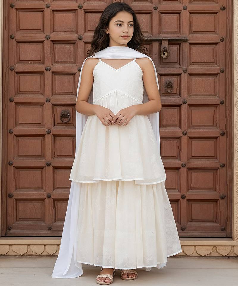 White georgette sharara set