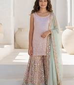 Pink embroidered georgette sharara set