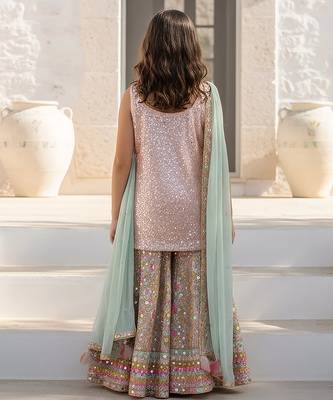Pink embroidered georgette sharara set 2
