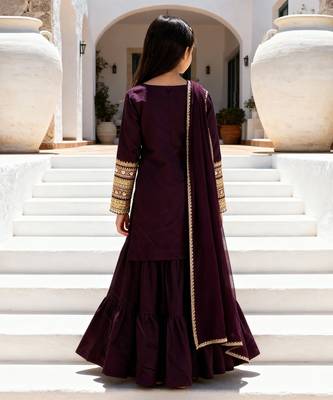 Purple embroidered velvet sharara set 2