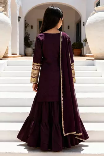 Purple embroidered velvet sharara set