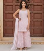 Pink embroidered georgette sharara set