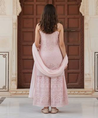 Pink embroidered georgette sharara set 2