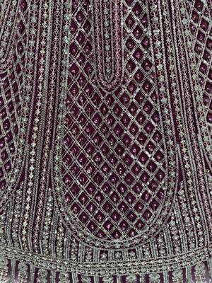 wine sequins embroidered net lehenga set choli with dupatta 7