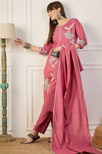 Pink women kurta pant dupatta set