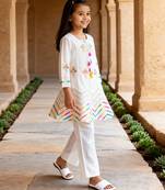 White embroidered cotton kurti set