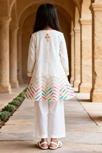 White embroidered cotton kurti set