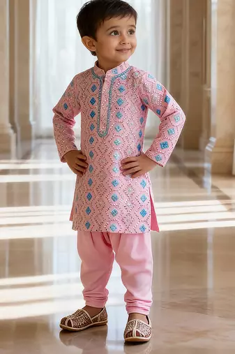 Pink embroidered georgette kurta set