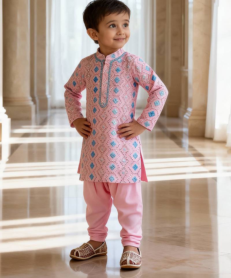 Pink embroidered georgette kurta set