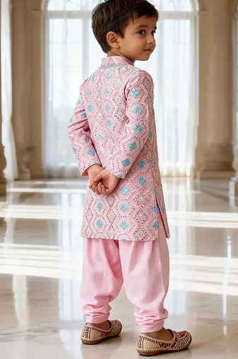 Pink embroidered georgette kurta set