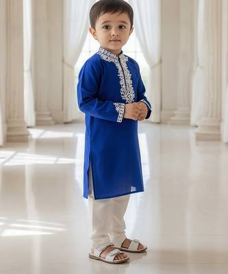 Blue embroidered cotton kurta set 1