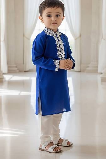 Blue embroidered cotton kurta set
