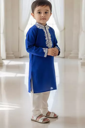 Blue embroidered cotton kurta set