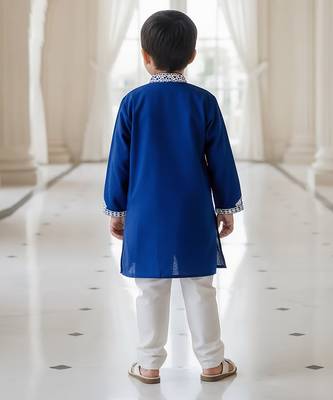 Blue embroidered cotton kurta set 2
