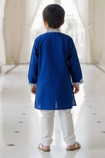 Blue embroidered cotton kurta set