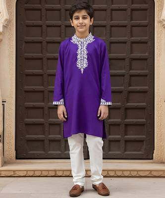 Purple embroidered cotton kurta set 1