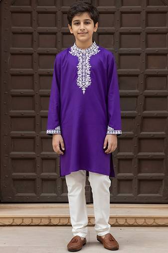 Purple embroidered cotton kurta set