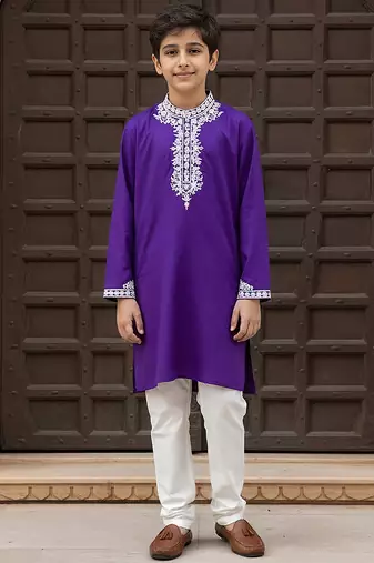 Purple embroidered cotton kurta set