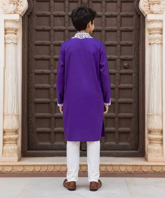 Purple embroidered cotton kurta set 2