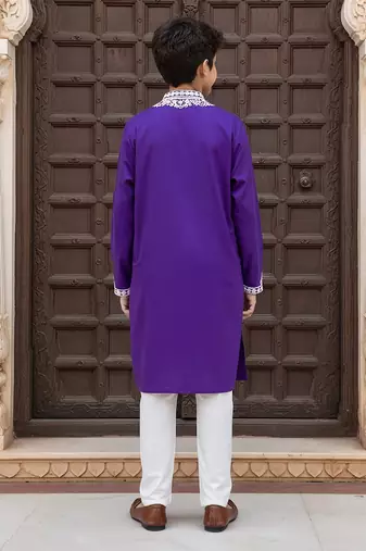 Purple embroidered cotton kurta set