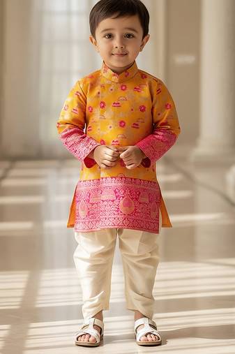 Orange woven brocade kurta set