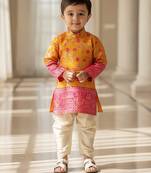 Orange woven brocade kurta set