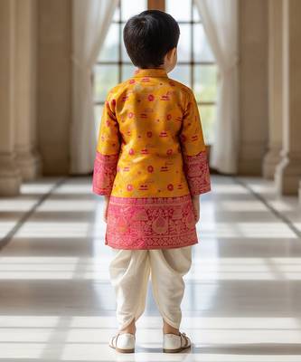 Orange woven brocade kurta set 2