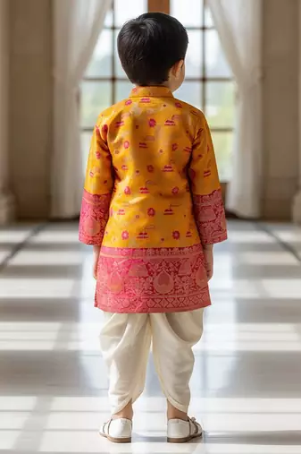 Orange woven brocade kurta set