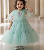 Green embroidered net gown