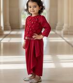 Red embroidered net dhoti set