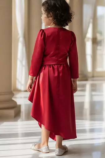 Red embroidered net dhoti set