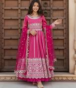Pink embroidered tissue anarkali set