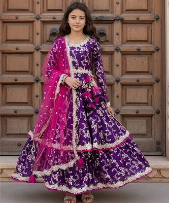 Purple embroidered brocade anarkali set 1