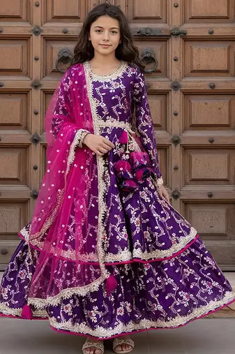 Purple embroidered brocade anarkali set