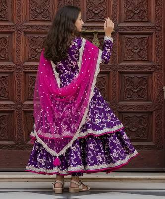 Purple embroidered brocade anarkali set 2
