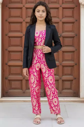 Pink printed brocade co ord set