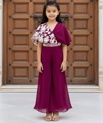 Purple embroidered georgette jumpsuit 1