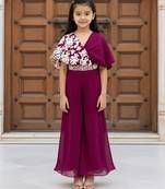 Purple embroidered georgette jumpsuit