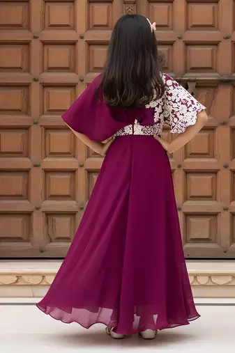 Purple embroidered georgette jumpsuit