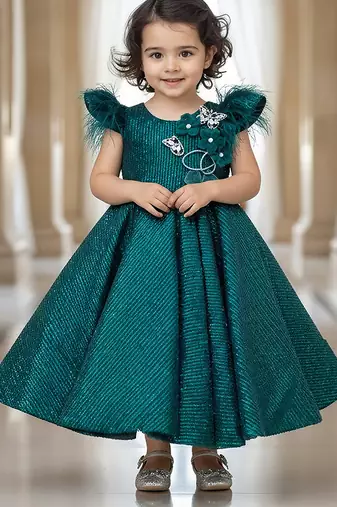 Green embroidered net gown